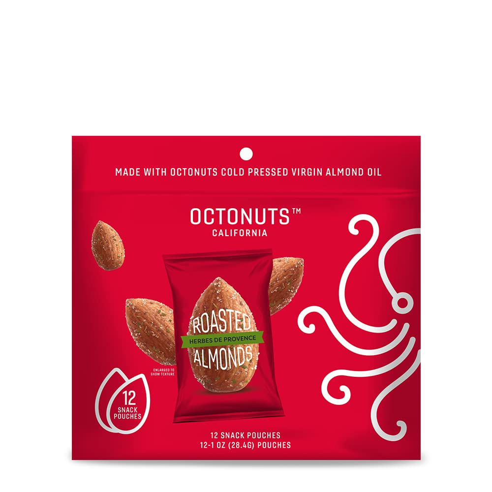Octonuts Herbs de Provence Almonds - 12 Individually Wrapped Snack Packs (1oz Each), Healthy Snacks for Adults and Kids, Non-GMO