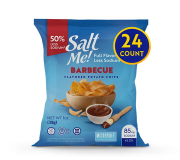 Saltme! Barbecue Better For You Potato Chips - 24Ct 1Oz Bags - 50% Less Sodium, Kosher, Healthier Snack Pack- Best Full Flavor, Non-Gmo, Gluten Free - Less Sodium, Same Flavor.