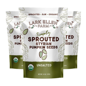 Lark Ellen Farm Sprouted Organic Pumpkin Seeds  Unsalted Raw Pumpkin Seeds Organic  Pepitas  Vegan  Non GMO  Gluten Free  Paleo  and Keto Friendly (14 oz  3 Pack)