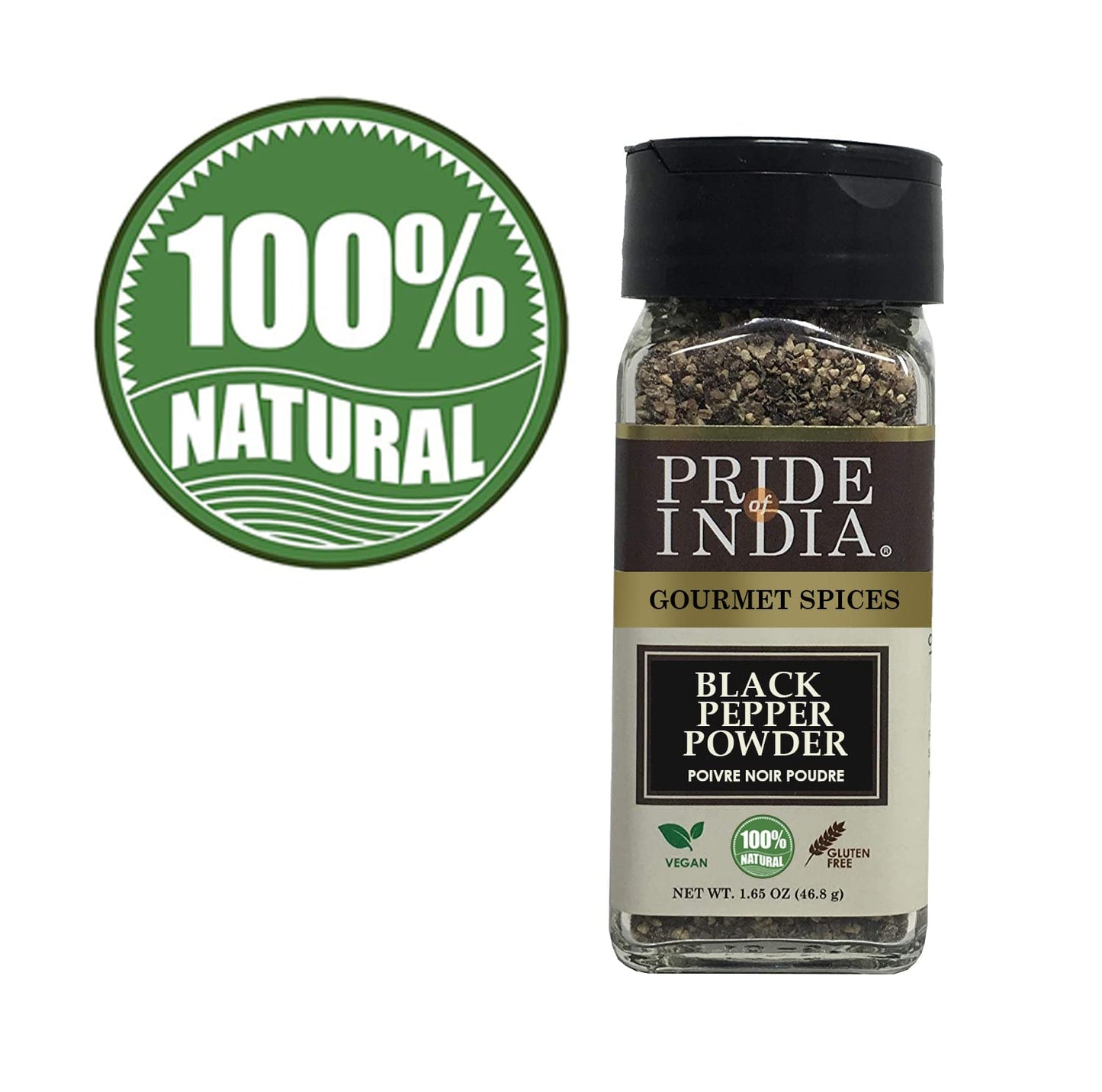 Pride Of India – Black Pepper Ground – Ideal For Gourmet Dishes/Soups/Stews/Rubs – Fresh & Preservatives Free – Warming Spice – Easy To Use – 1.65 Oz. Small Dual Sifter Jar