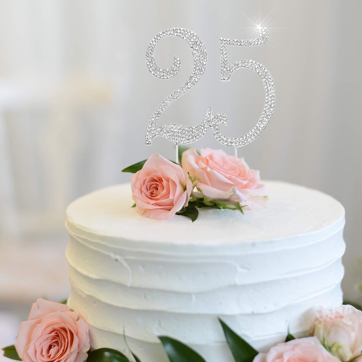Hatcher Lee 25th Birthday Cake Topper - Bling Crystal Metal Decoration, Silver, Model HCL-308