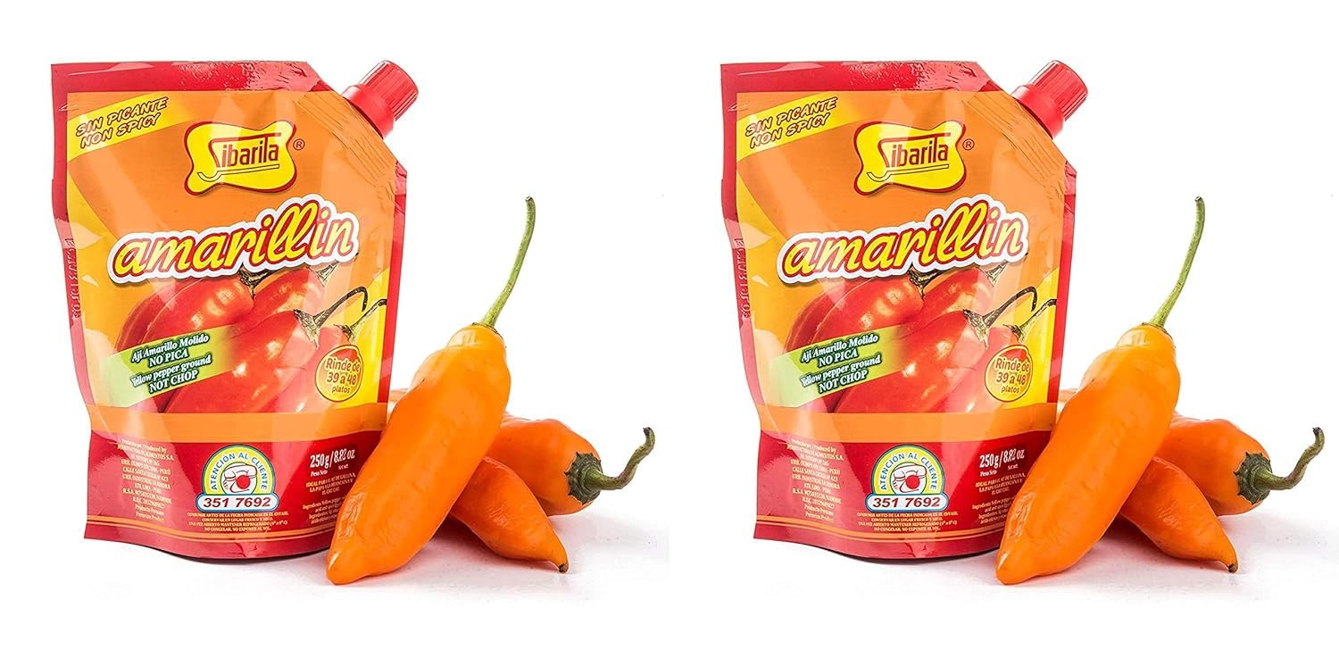 Sibarita - Aji Amarillo Pepper Sauce - Peruvian Yellow Chili Paste Peppers - Non Spicy - 250 Grams - 8.82 Oz - 2 PACK