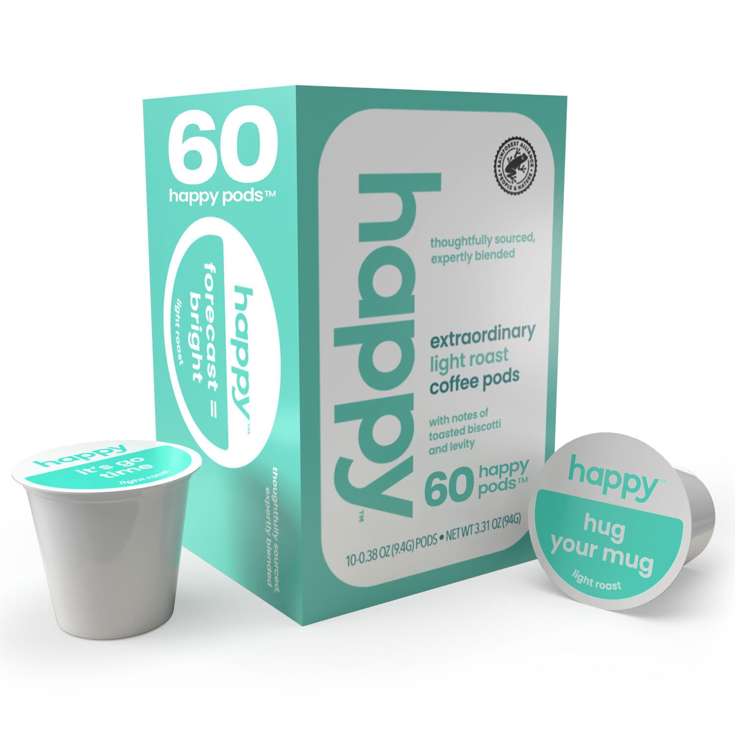 We Are Happy Light Roast Coffee Pods, 60 Count, Notes of Toasted Biscotti, Compatible with K-Cup Brewers, Rainforest Alliance Certified