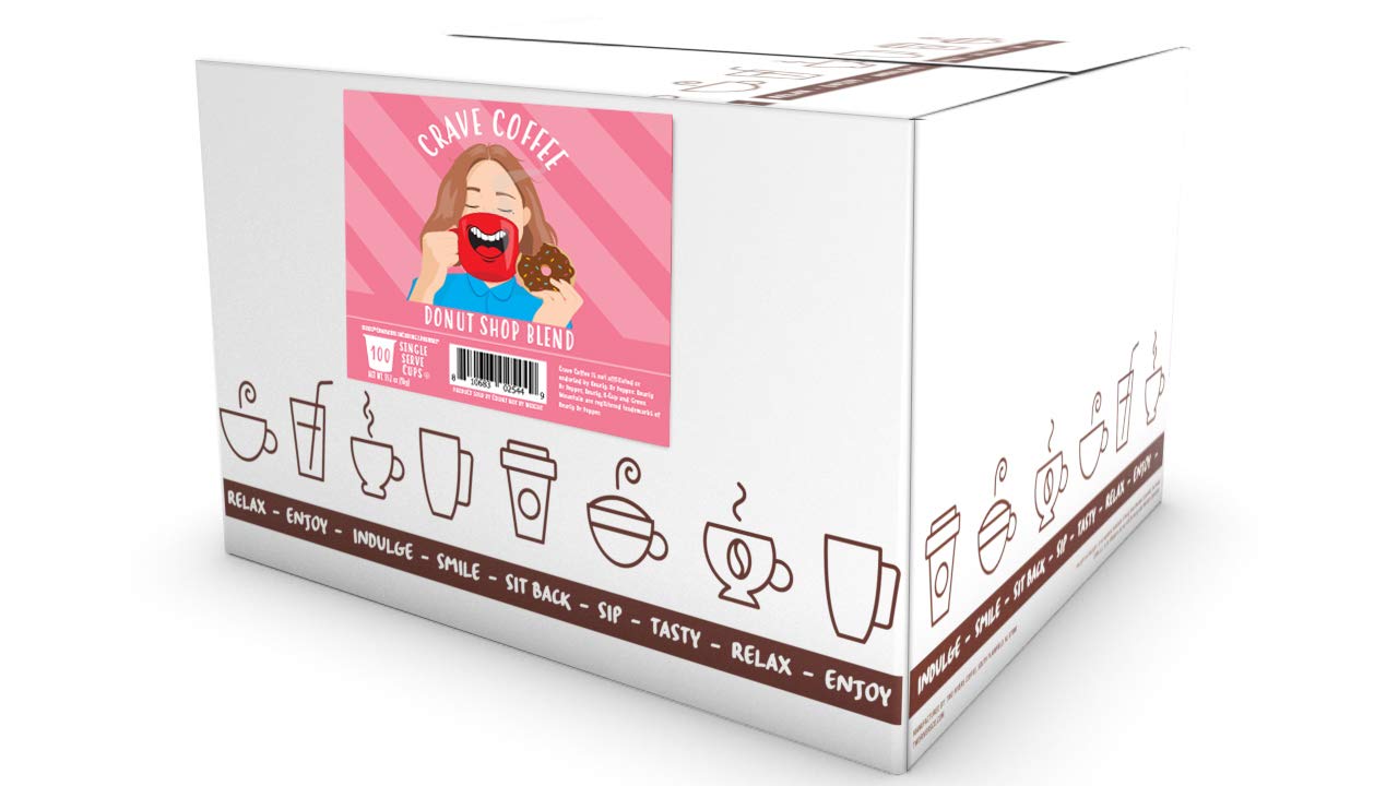 Crave Beverages Donut Shop Medium Roast Coffee Pods for Keurig, 100 Count