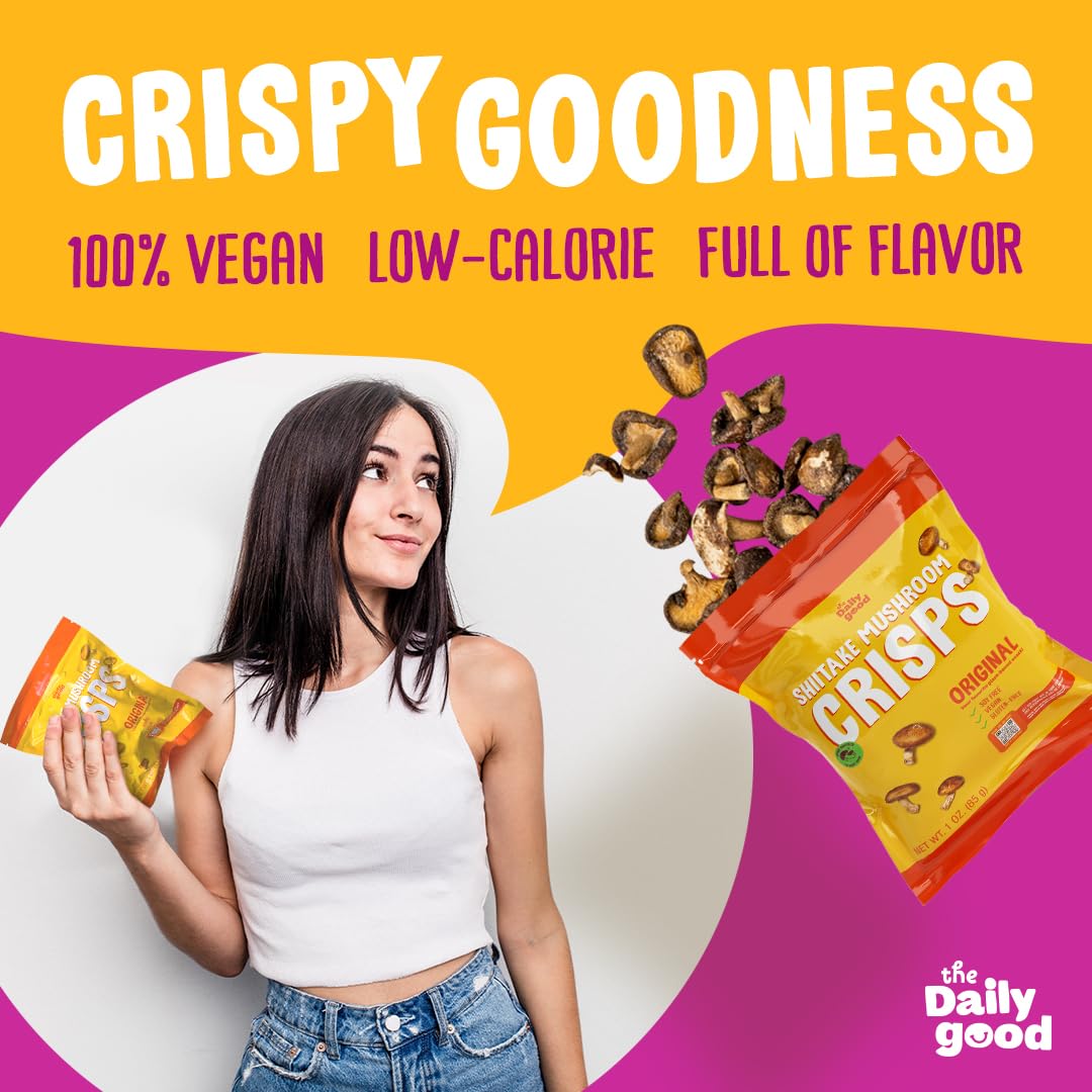 The Daily Good Shiitake Mushroom Crisps - 3 Packs Mushroom Chips, Gluten-Free Mushroom Snack, Non-GMO, Vegan Food, Vegan Chips,