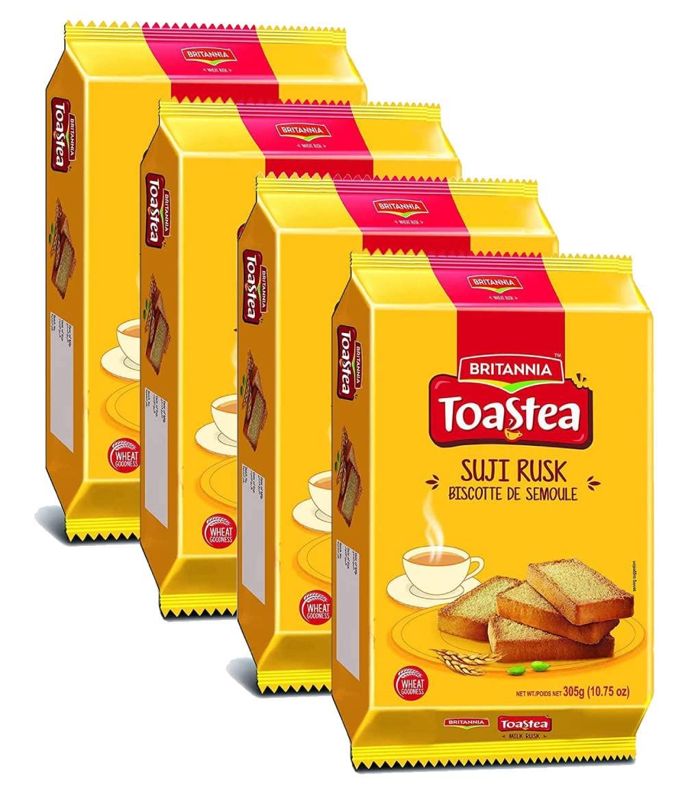 BRITANNIA Toastea Suji Rusk 10.75oz (305g) - Biscotte De Semoule - Crispy Tea Time Snack - Crispy Crunchy Toast (Pack of 4)