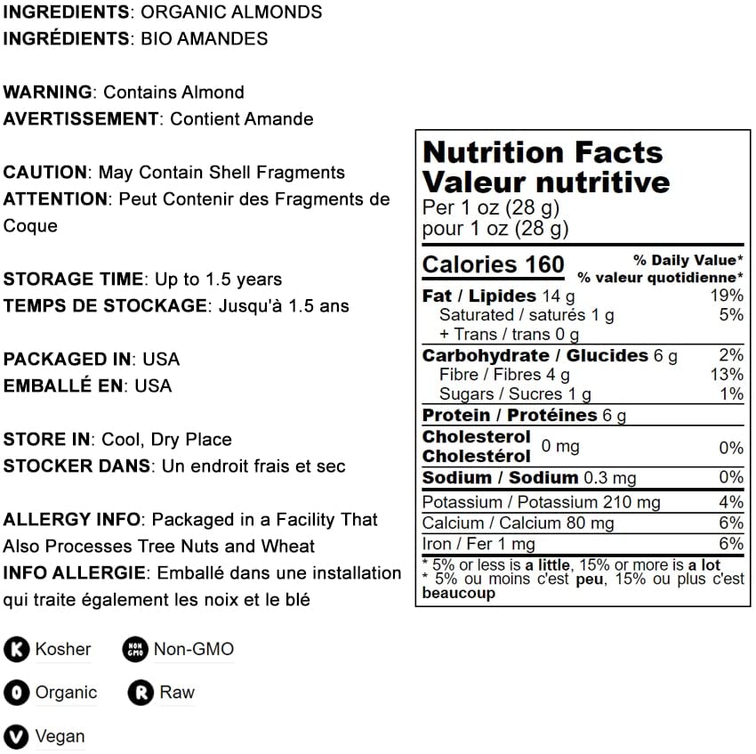 Food To Live - Organic Imported Almonds, 25 Pounds Non-Gmo, Whole, No Shell, Unpasteurized, Unsalted, Vegan, Kosher, Keto-Friend