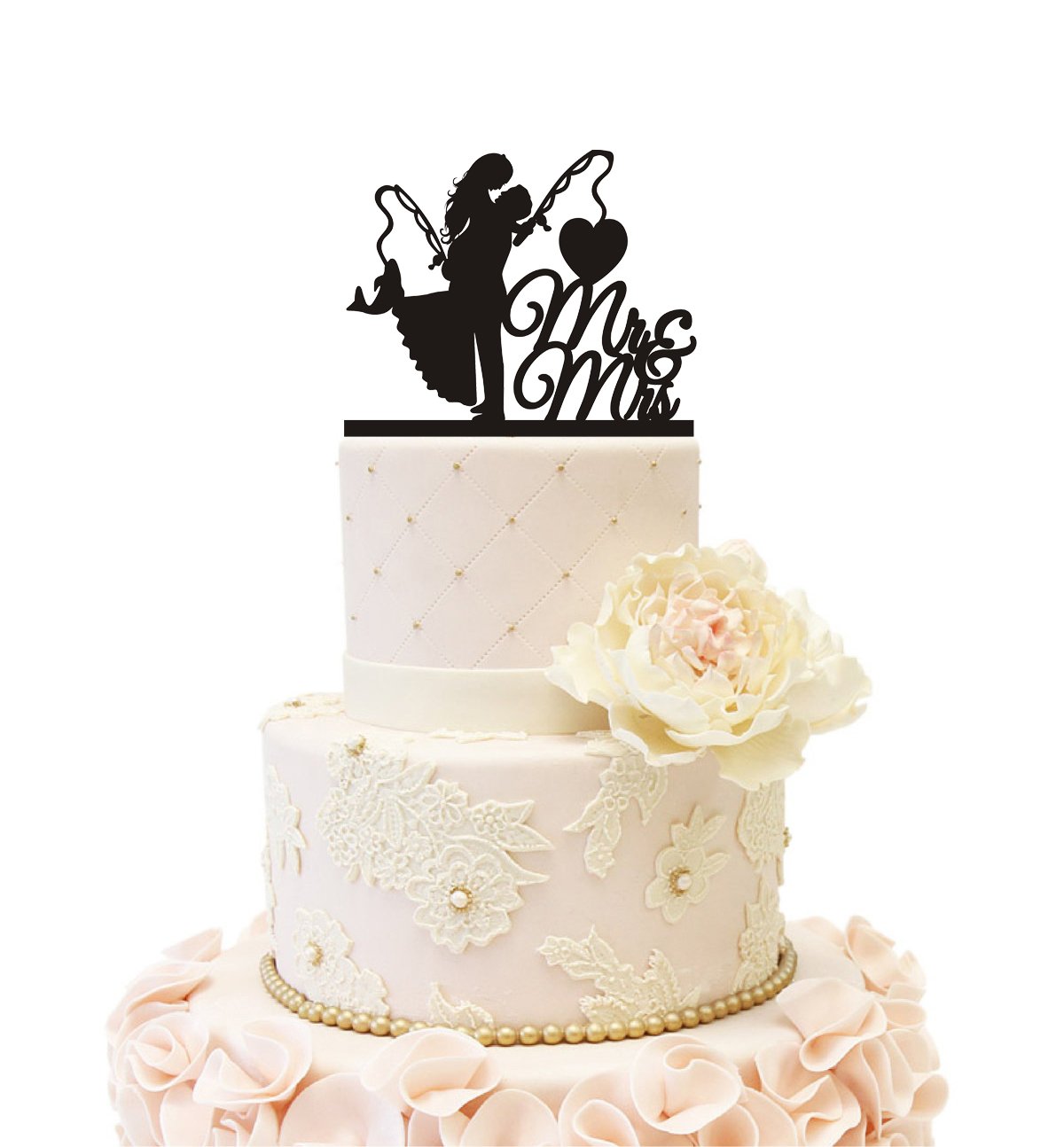 iEventStar Wedding Cake Topper Bride Groom Fishing Black 1 Count