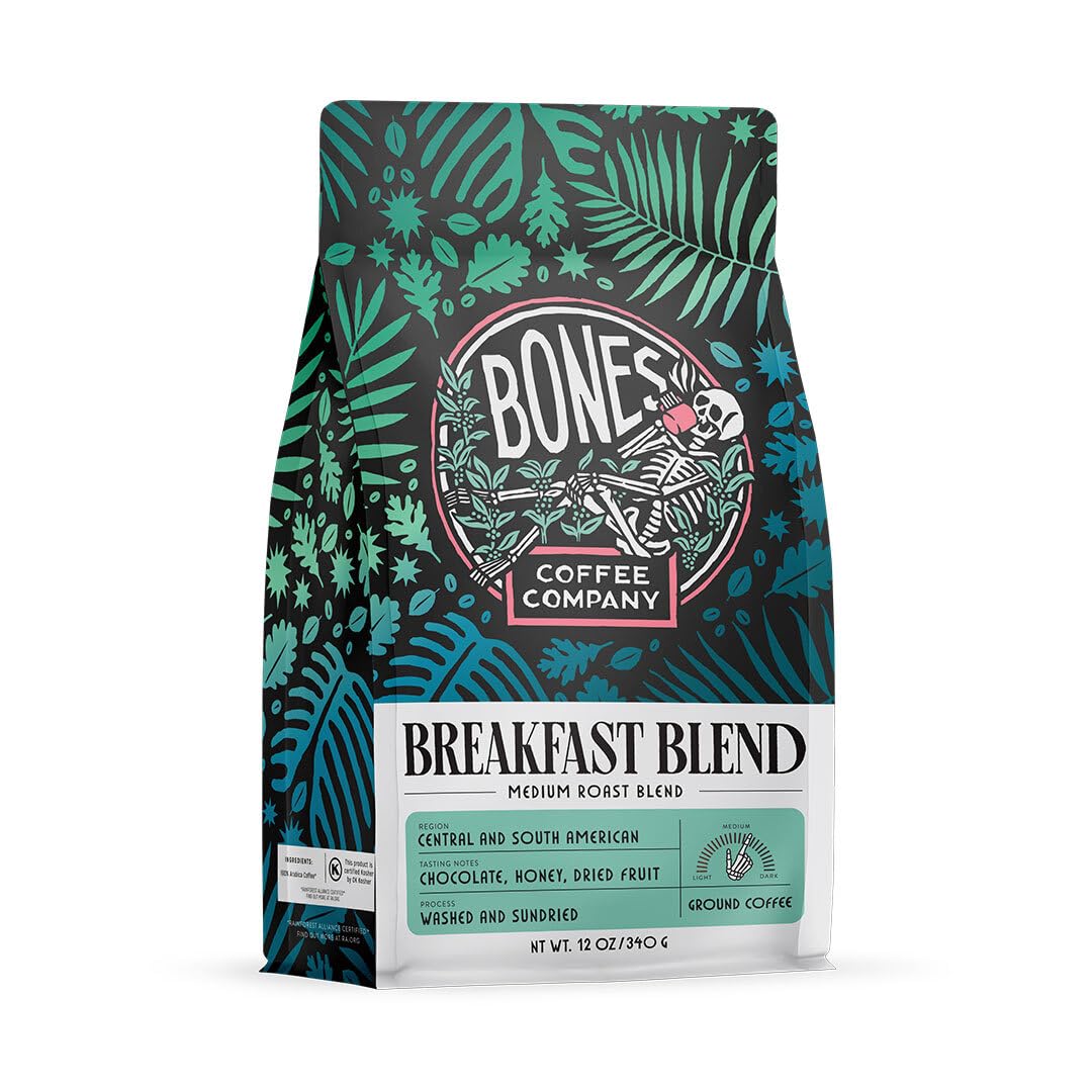 Bones Coffee Company Breakfast Blend Whole Coffee Beans, Low Acid Flavored Coffee, Made With Arabica Coffee Beans, Medium Roast