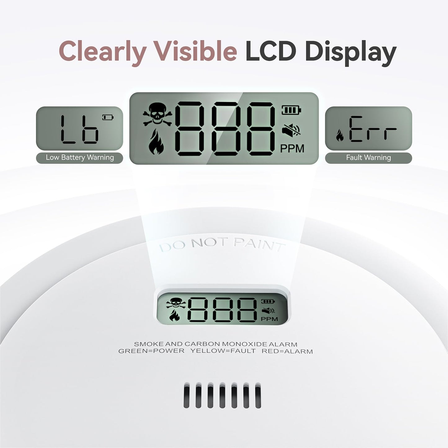 Smoke Detector Carbon Monoxide Detector Combo 10 Year Battery, 2 In 1 Fire & Co Alarm With Lcd Display,Smoke Alarm Co Detector W