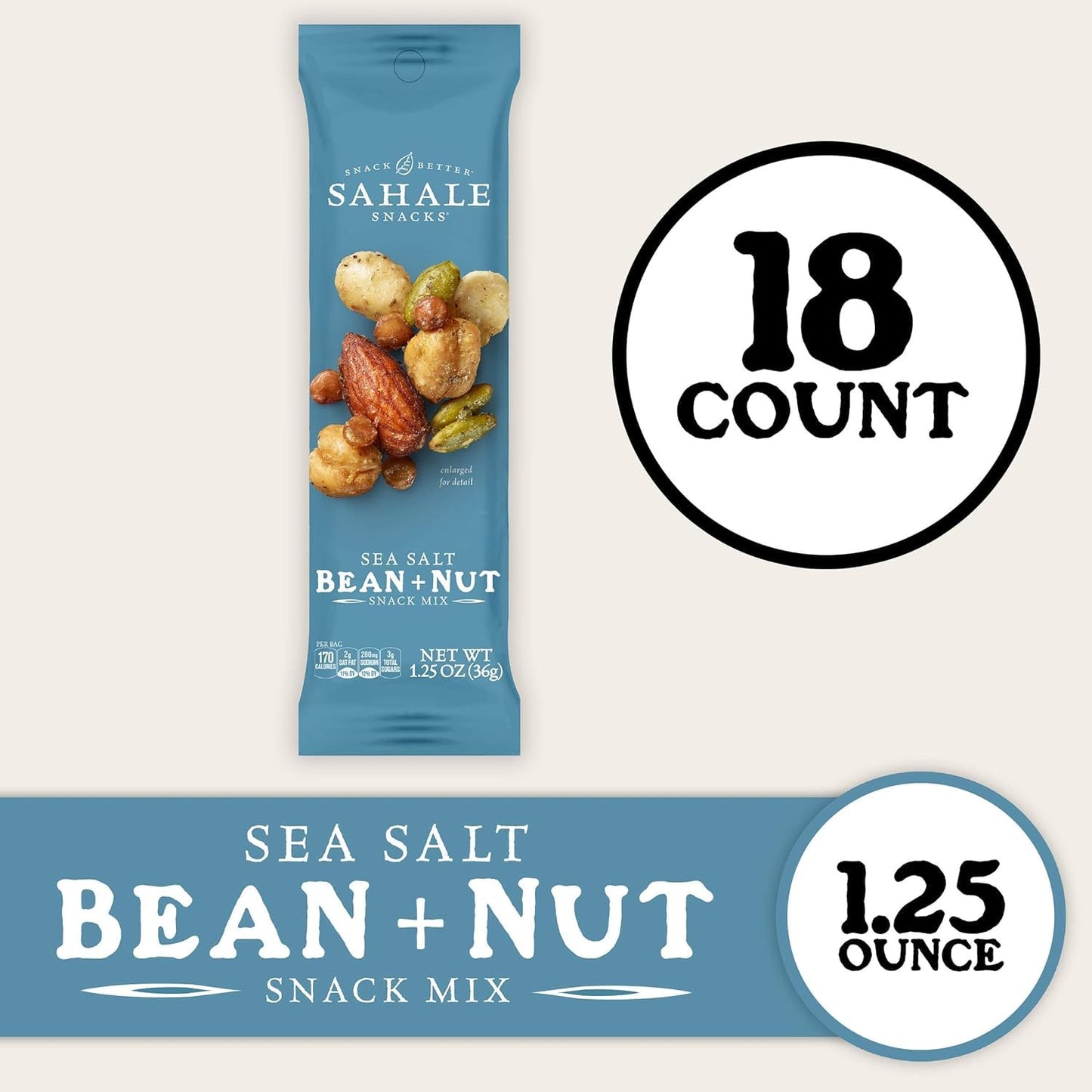 Sahale Snacks Sea Salt Bean + Nut Snack Mix, 1.25 Ounces (Pack Of 18)