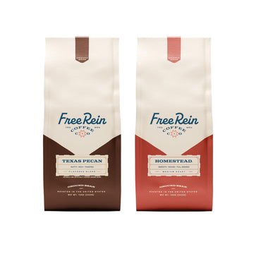 Free Rein Coffee Company Medium Roast Bundle, Texas Pecan and Homestead Ground Coffee - Smooth & Balanced Coffee Flavor, - 12oz 