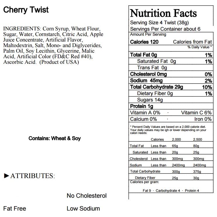 Cherry Licorice Twists - Fat-Free Old Fashioned Gourmet Cherry Licorice Candy - Soft & Chewy Texture with Bold Fresh Flavor - Li