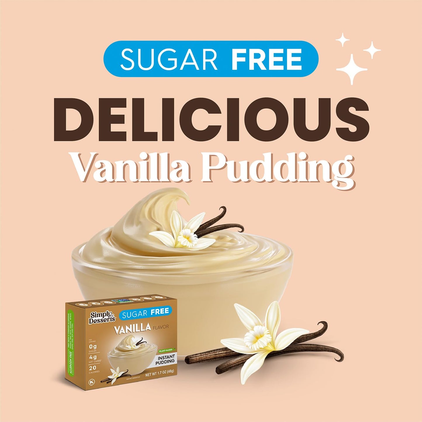 Simply Desserts Vanilla Instant Pudding, Sugar-Free, 6-Pack - Healthy Dessert, Keto Snacks, Vegan & Diabetic-Friendly, Kosher, 1