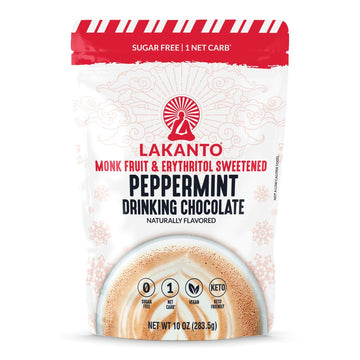 Lakanto Sugar Free Peppermint Drinking Chocolate - Cold Or Hot Cocoa Powder Mix, Shelf Stable Probiotics, Monk Fruit Sweetener,