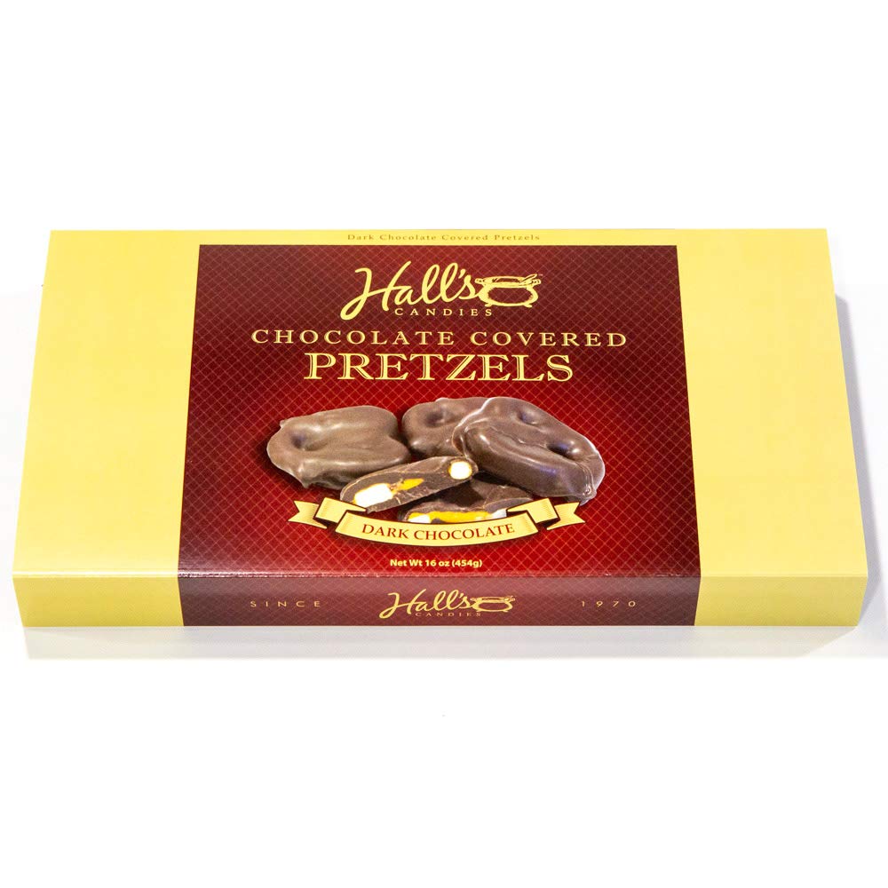 Halls Chocolate Covered Pretzels, 1 Pound (Dark Chocolate)