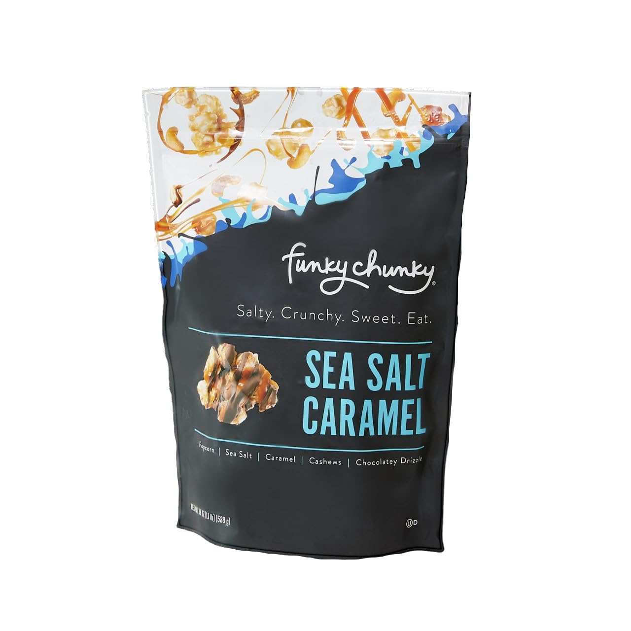 Funky Chunky | Gourmet Chocolate Popcorn Snacks | Sea Salt Caramel Flavor | 19Oz Large Bag