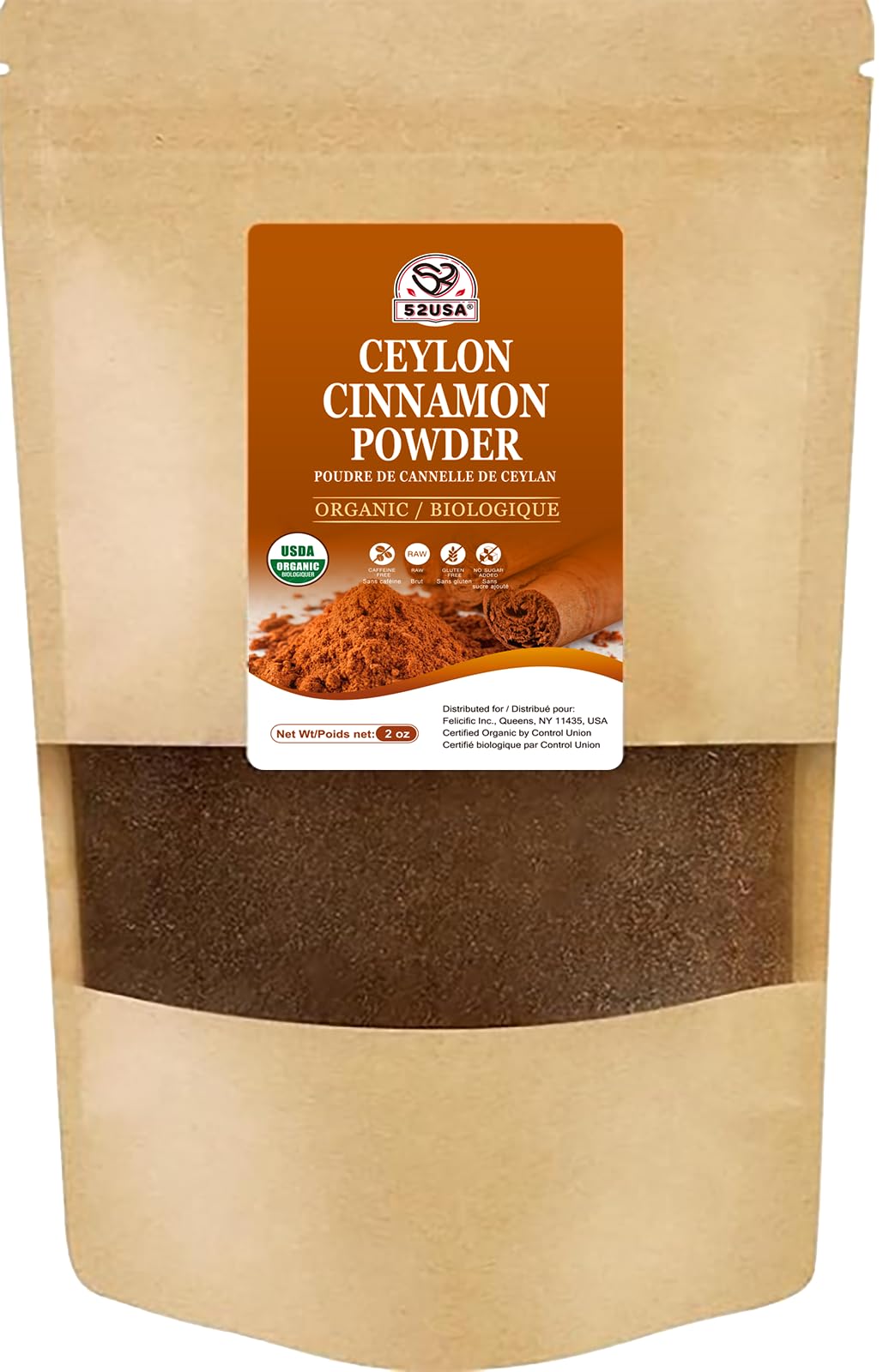 52USA Organic Ceylon Cinnamon Powder  2oz | True Cinnamon from Sri Lanka  Non-GMO  Gluten-Free  Freshly Packed for Baking  Cooking & Beverages