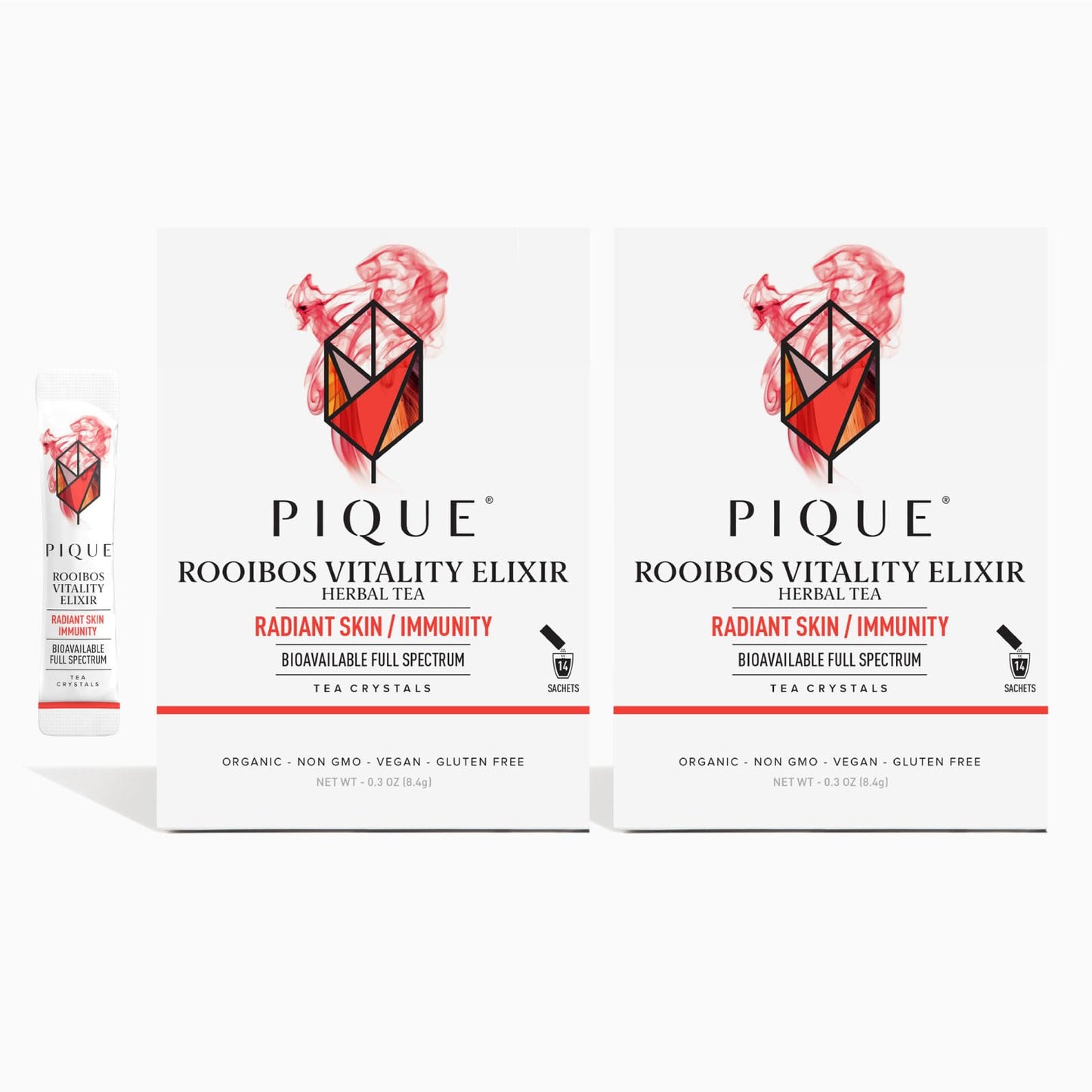 Pique Organic Rooibos Tea - Caffeine-Free Herbal Tea, Powerful Antioxidants For Healthy Immune System & Digestion, Pure South African Red Bush - 28 Single Servings (2 Pack)