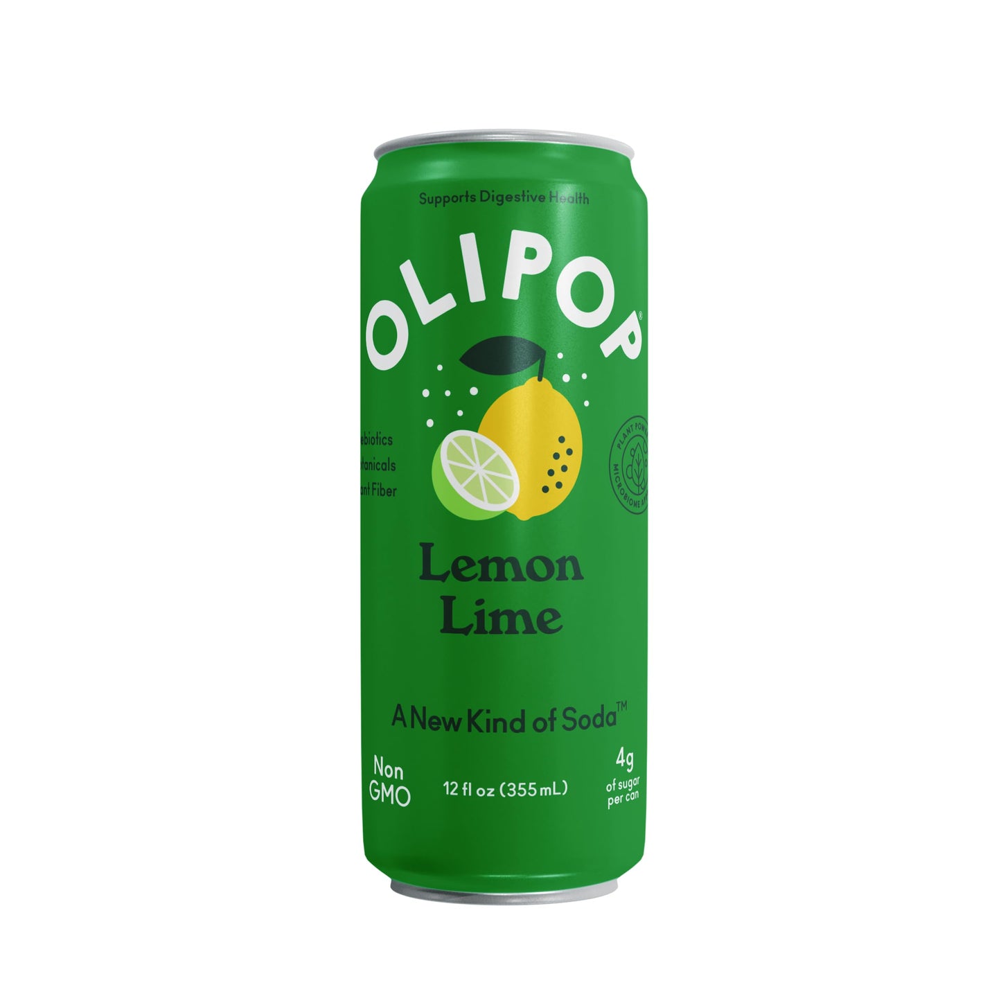 OLIPOP Prebiotic Soda Pop  Lemon Lime  Pantry Pack Packed with Prebiotics  Fiber  and Botanicals  Gluten Free  Vegan  GMO Free  12oz Skinny (12-Cans)