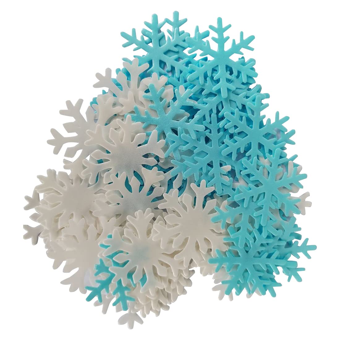 Homankit 50Pcs Edible Cake Cupcake Toppers Snowflakes Christmas Winter Party Decoration White And Blue