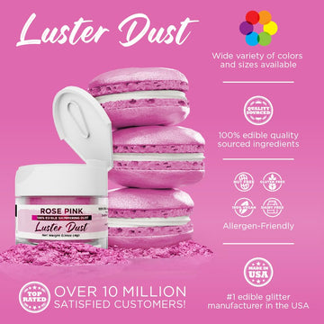 Luster Dust - Rose Pink (4G 1X Jar) | Edible Vegan Dust & Paint For Cake Decorating, Ice Cream, Desserts, Cocktails And Beverage