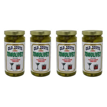Generic Old South Tomolives Pickled Green Tomatoes 8oz (4 Pack) with Coasters - Ultimate Martini Garnish and Cocktail Snack