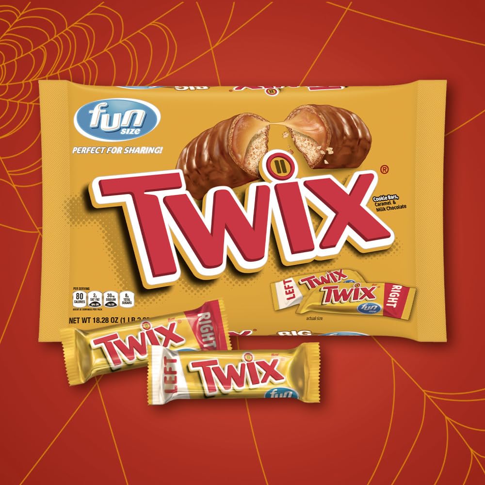 Twix Fun Size Caramel Cookie Halloween Chocolate Bars, 18.28 Oz Bulk Candy Jumbo Bag