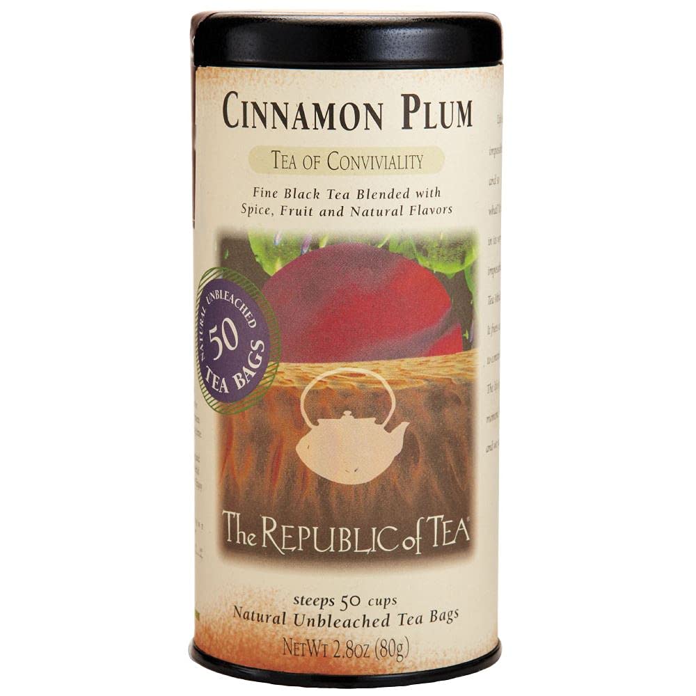 The Republic of Tea Cinnamon Plum Tea - Spiced Black Tea, 50 Tea Bags, 2.8 oz Tin, Caffeinated