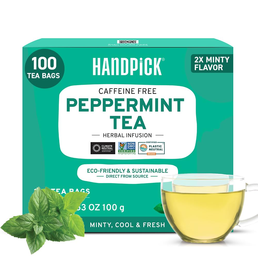 HANDPICK Peppermint Tea Bags - Caffeine Free, Non-GMO, 100 Count