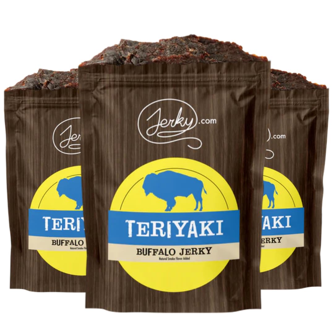 Jerky.com Exotic Teriyaki Buffalo Jerky - High-Protein, All-Natural Snacks - 1.75 oz. (Pack of 3)