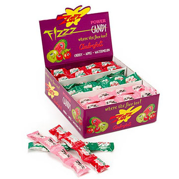 Zotz Fizz Power Candy Assorted - Fruit Flavored Hard Candy With A Fizzy Center | 48 Strings, 4 Pieces/String | Cherry, Apple & W