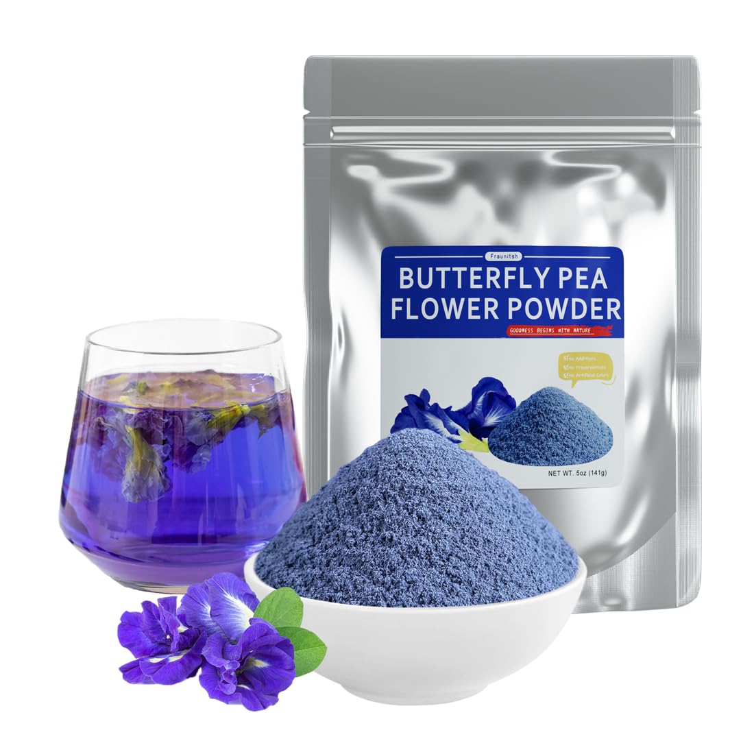 Fraunitsh Butterfly Pea Flower Powder | Blue Matcha Powder | 5oz | Natural for Baking, Smoothies, Drinks, Lattes & Cocktails