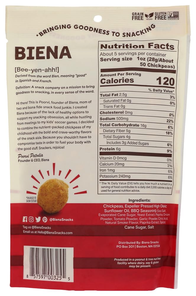 Biena Llc, Chickpea Snks, Bbq - Pack Of 8