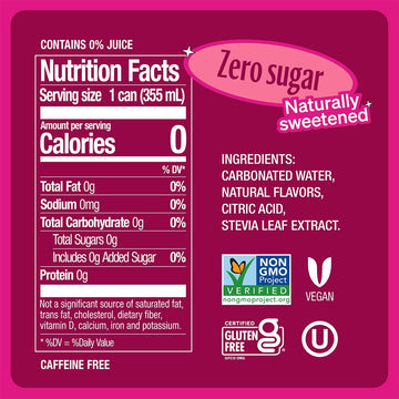 Zevia Zero Sugar Soda Cran-Raspberry 12 oz Cans 24-Pack Non-GMO Gluten-Free Vegan