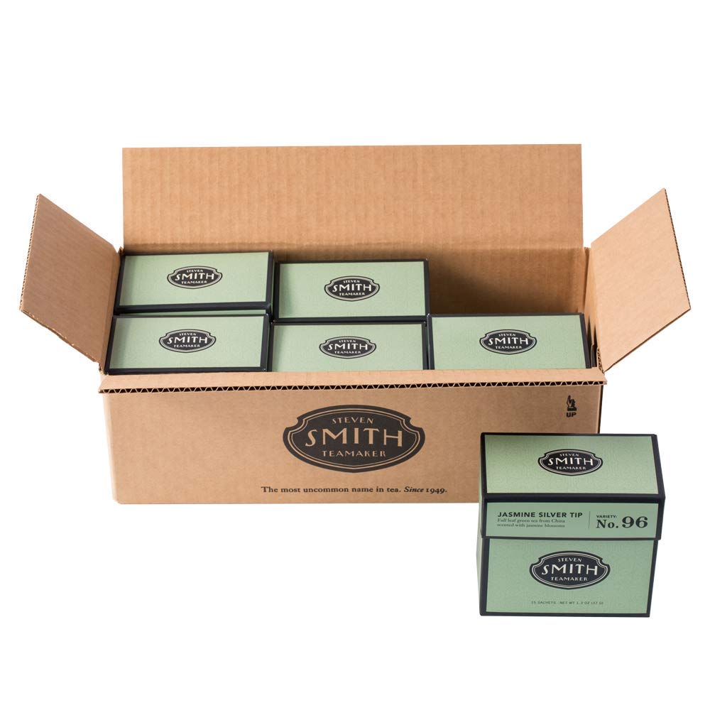STEVEN SMITH TEAMAKER Jasmine Silver Tip Green Tea - Scented Full Leaf, Caffeinated, Sugar-Free - 90 Sachets (6 Packs of 15)