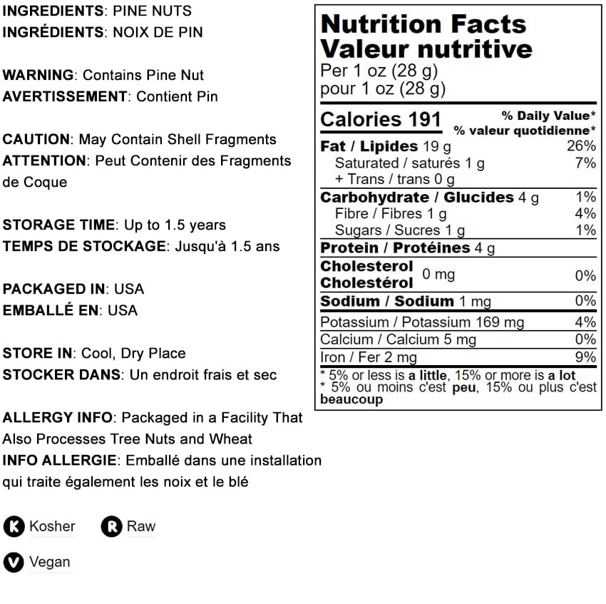 Food To Live - Pine Nuts, 2 Pounds - Whole Raw Pignolias, Unsalted, Kosher. Rich In Vitamin E, Protein. Great For Pesto, Salads, Homemade Desserts.