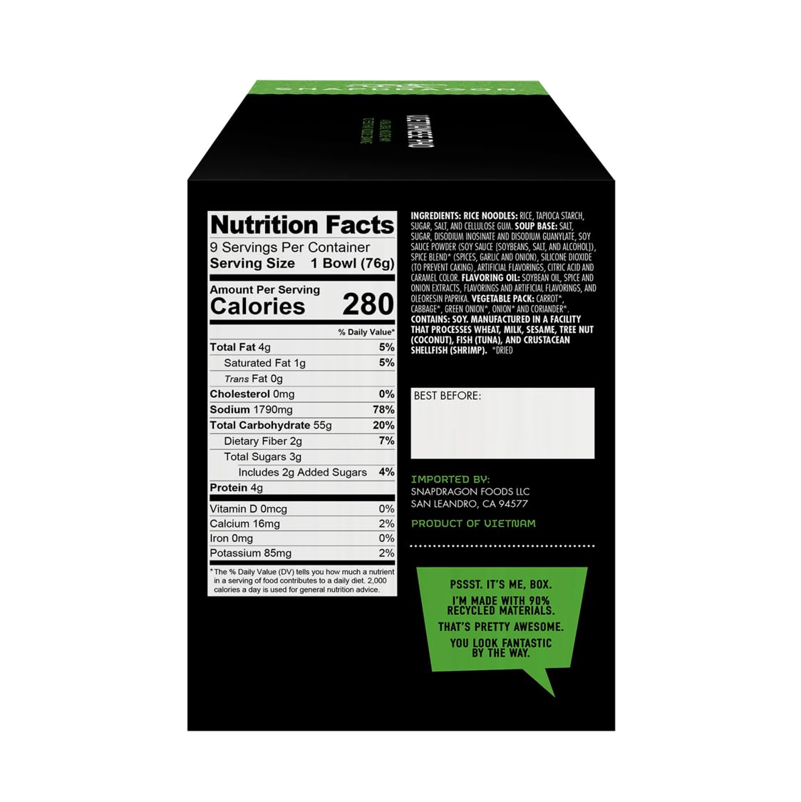 Snapdragon Vietnamese Pho Instant Noodle Bowls | Vietnamese Pho Flavor Broth With Rice Noodles | No Artificial Flavors | No Msg
