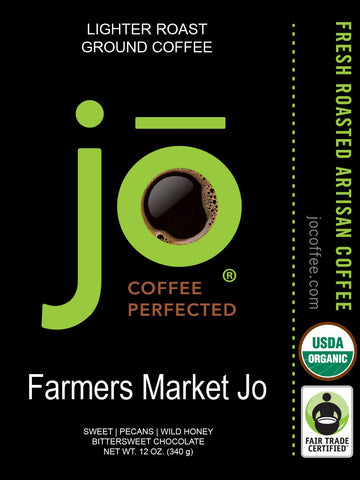 Jo Coffee Organic Ground Coffee, Lighter Roast, 100% Arabica, 12 oz, Fair Trade, USDA Certified Organic, Non-GMO, Gluten Free