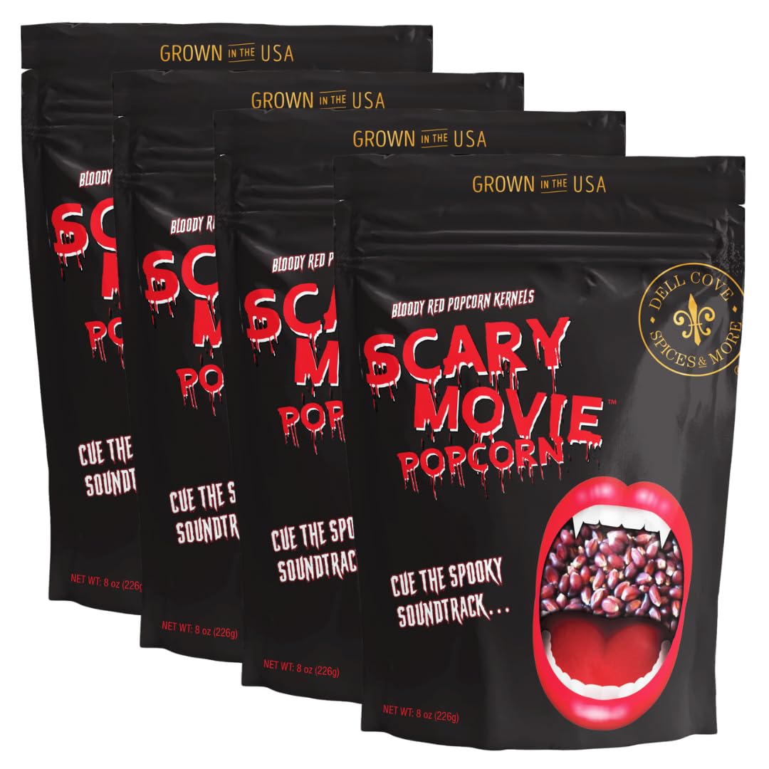 DELL COVE SPICES & MORE Bloody Red Popcorn Kernels | Halloween Snacks | 8 Ounce (Pack of 4)