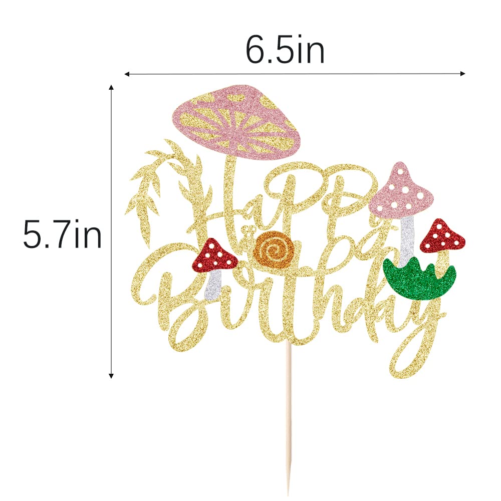 Yetxel Mushroom Cake Topper - Glitter Gold, Paper, 5.8 x 6.6 inches, Red, Regus Model - Birthday Party Decorations for Boys & Girls