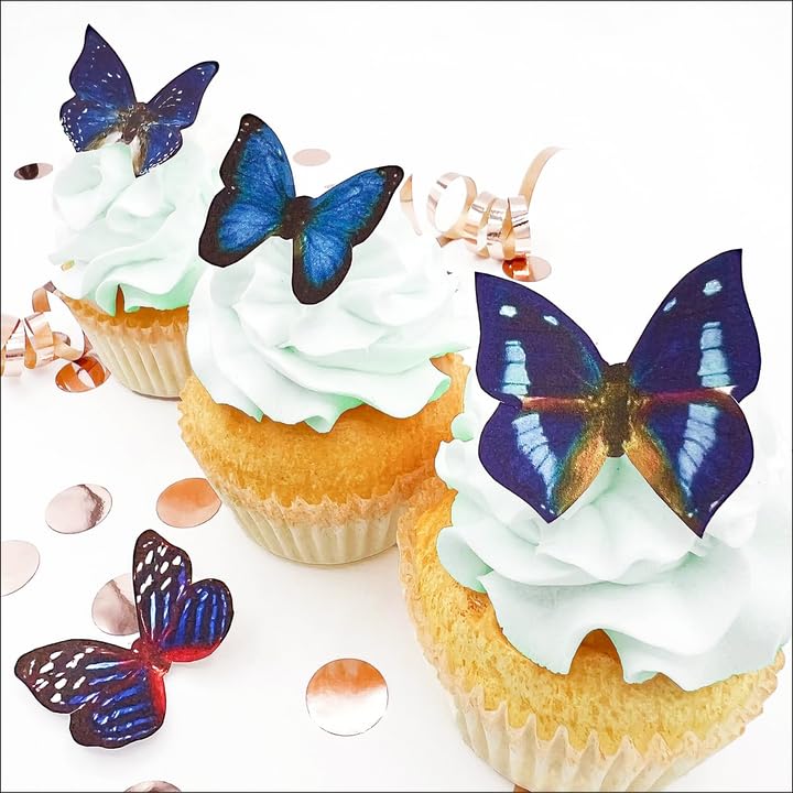 Sugar Robot Inc. Edible Butterflies Cake and Cupcake Toppers 1.75 inches Blue