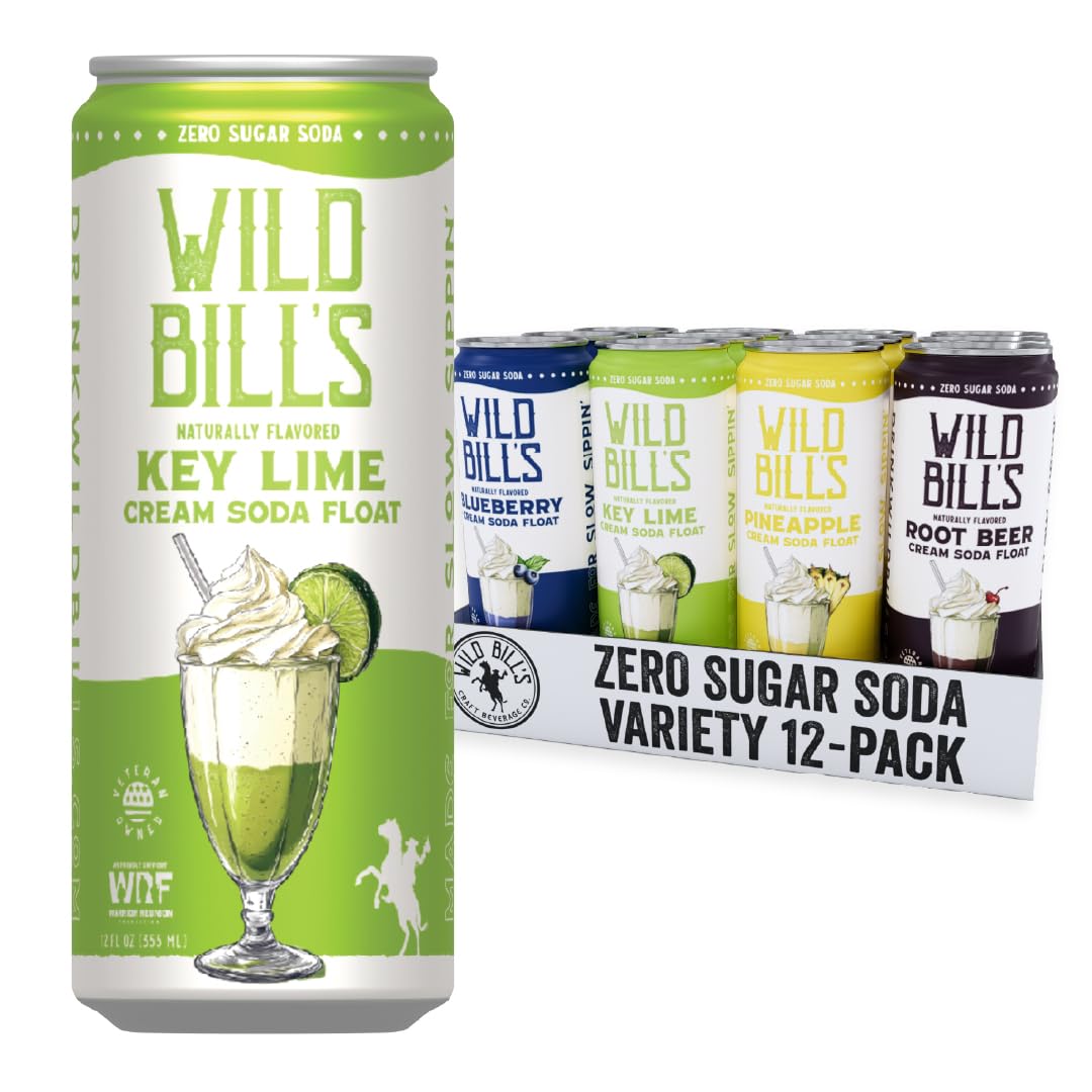 Zero Sugar Cream Soda Variety Pack - Wild Bills Soda, Zero Artificial Colors, Flavors Or Preservatives, Naturally Sweetened (Individual 12Oz Cans, 12-Pack)