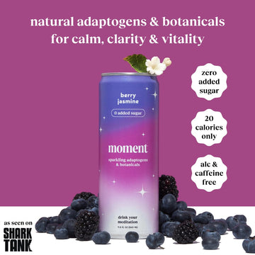 Drink Your Meditation Moment Adaptogen Drink - Berry Jasmine Sparkling Soda, Sugar Free, 11.5 Fl Oz, 12-pack