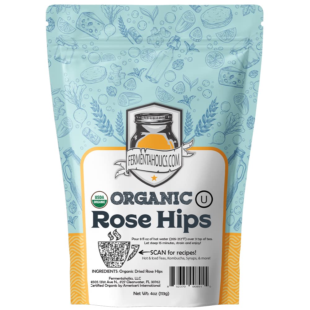 Fermentaholics Organic Dried Rose Hips for Kombucha Brewing, 4 Ounce