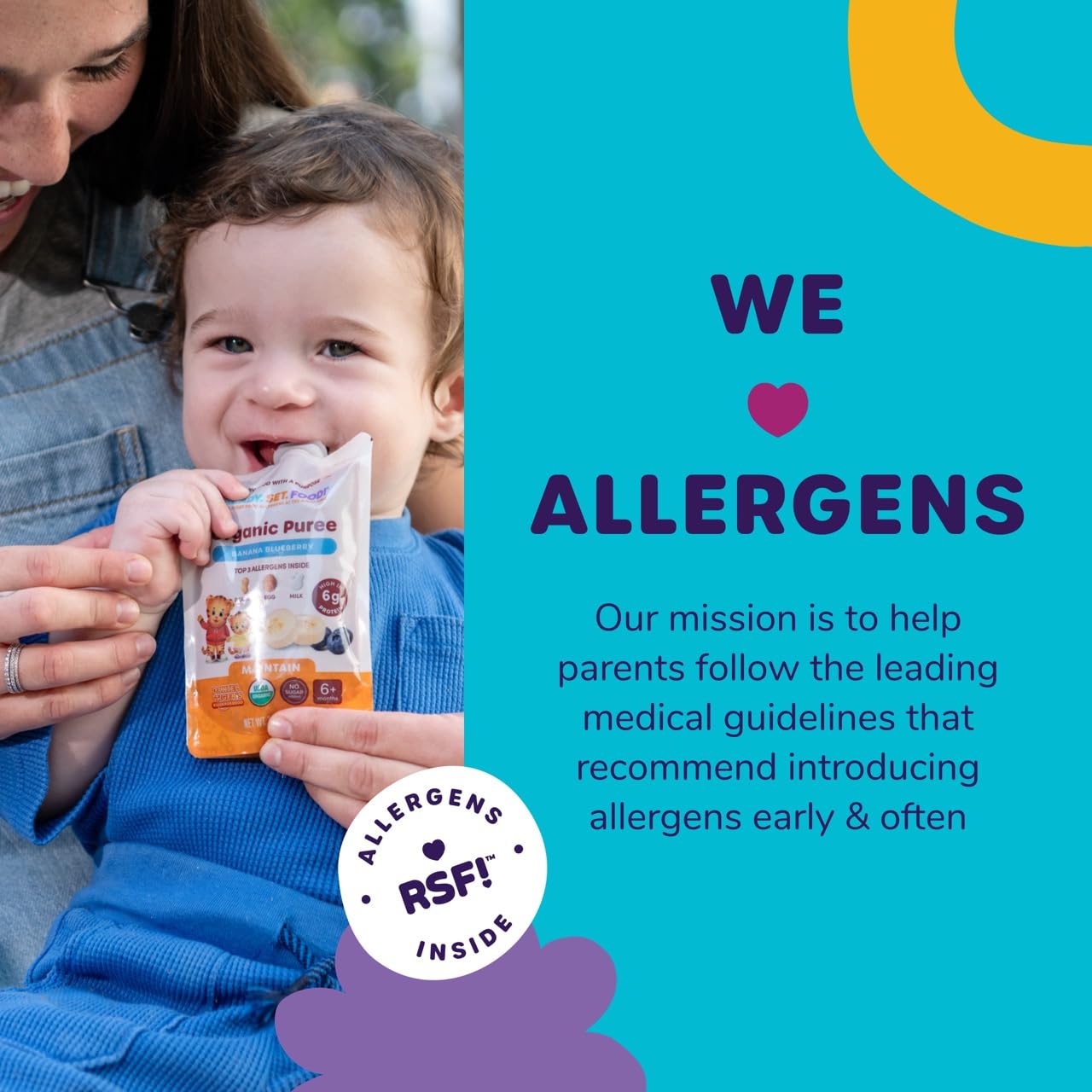 Ready Set Food Organic Puree Pouch - Organic Baby Food Squeeze Pouch with Top 3 Allergens for Baby Allergen Introduction, Includ