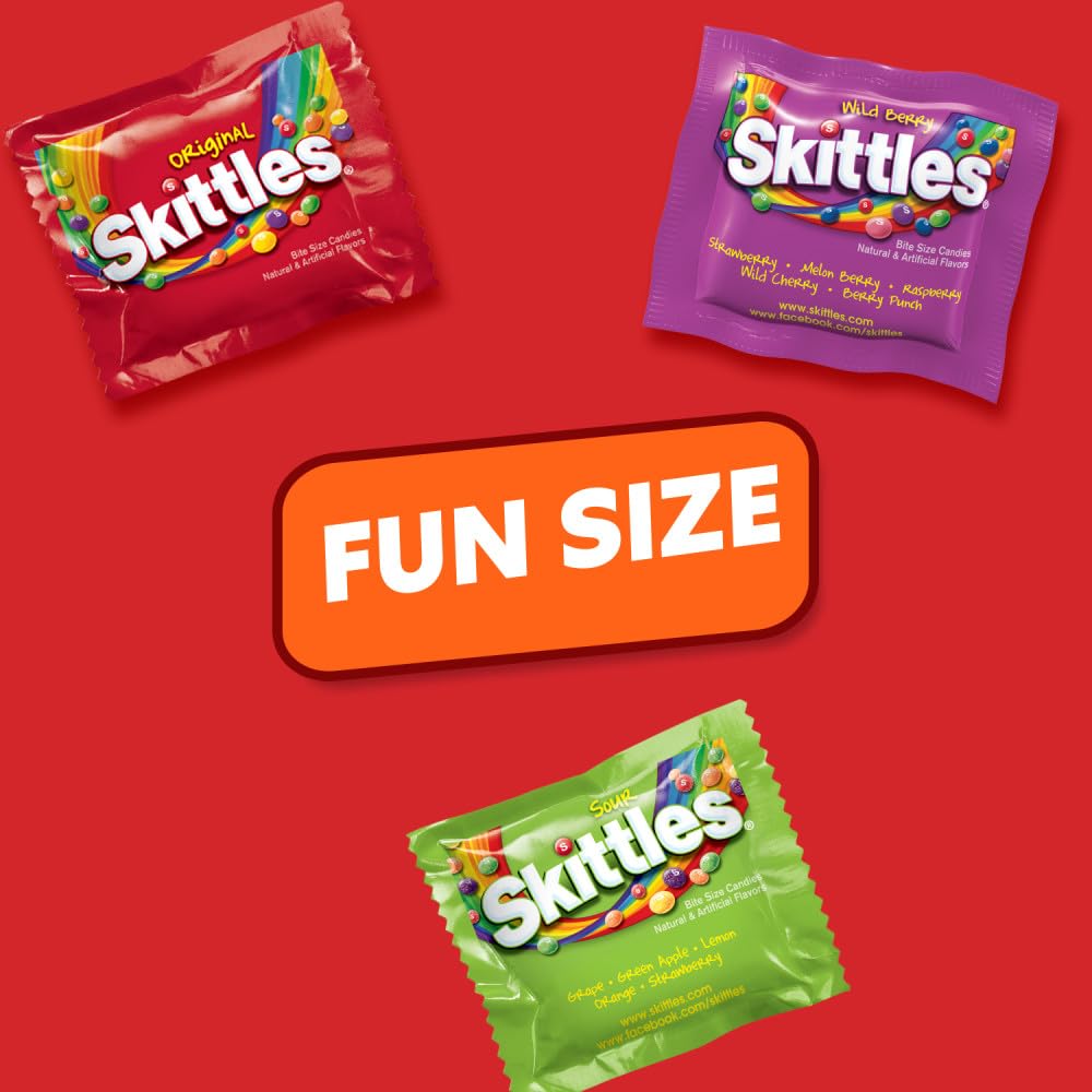 Skittles Original, Skittles Wild Berry & Skittles Sour Fun Size Chewy Candy Variety Pack, Party Size, 26.46 Oz Bulk Bag