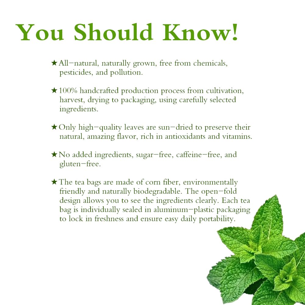 Soilmount Organic Peppermint Leaf Tea - Caffeine-Free Herbal Tea - 18 Tea Bags
