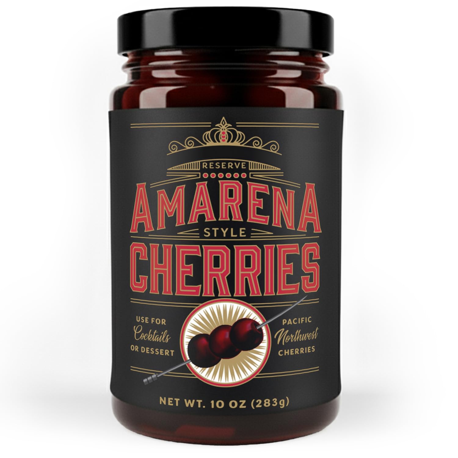 Cocktail Amarena Cherries In Syrup, 10Oz (30+ Count) - Enhanced Spirit-Inspired Flavor Spirit-Inspired Flavor Cocktail Garnish - Black Cherries For Old Fashioned, Manhattan And Desserts, Made In Usa - Spirit-Inspired Flavor Gifts For Men Dads
