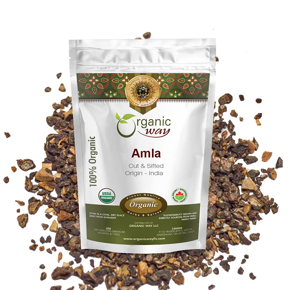 Organic Way Dried Amla/Indian Gooseberry Cut & Sifted (Phyllanthus emblica) - Organic & Kosher Certified | Raw, Vegan, Non GMO &